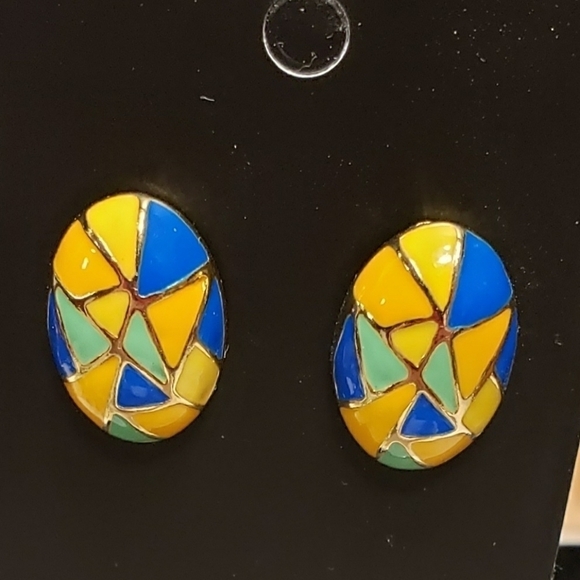 ERWIN PEARL 22kt Gold Plated Hand Painted Mosaic Earrings - Picture 2 of 10